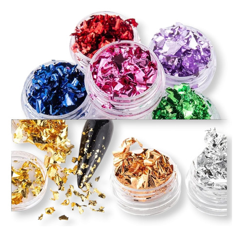 Deco Nail Art Flakes Metalizados 10 Potes