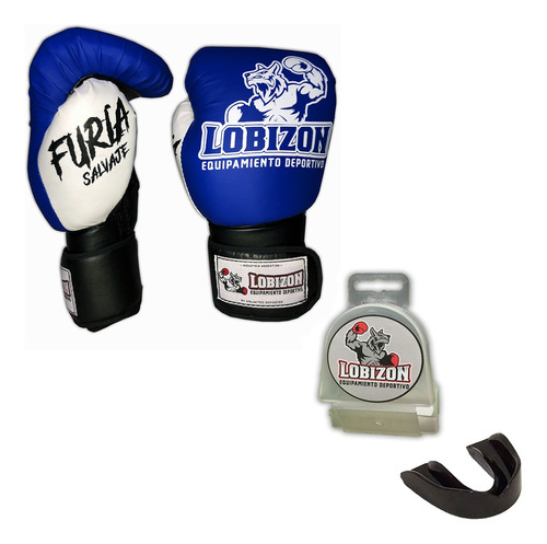 Combo Guantes Furia + Bucal Simple Kick Boxing Muay Thai Box