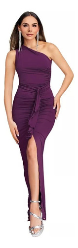 Vestido Ajustado Morado De Un Hombro 991-65 Cklass