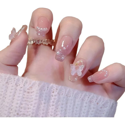 Tips Uñas Press On Nails Mariposa Purpurina Con Pegamento 24 Courhope | Meses sin interés