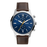 Relógio Fossil Masculino Townsman Cor Da Correia Marrom Cor Do Bisel Prateado Cor Do Fundo Azul