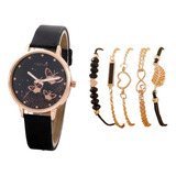 Reloj Pulsera Cuarzo Casual Moda Para Mujer Negro Set 6 Pz