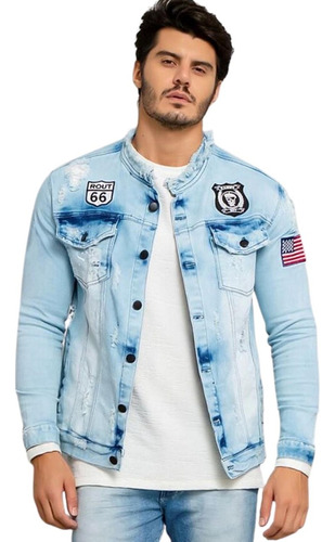 Jaqueta Jeans Destroyed Slim Fit Masculina Desfiada