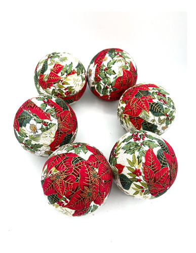 3  Poinsettia Fabric Bolas De Navidad Envueltas: Decoracion