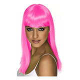 Peruca Cabelo Comprido Liso Acessório Fantasia Carnaval Cor Rosa