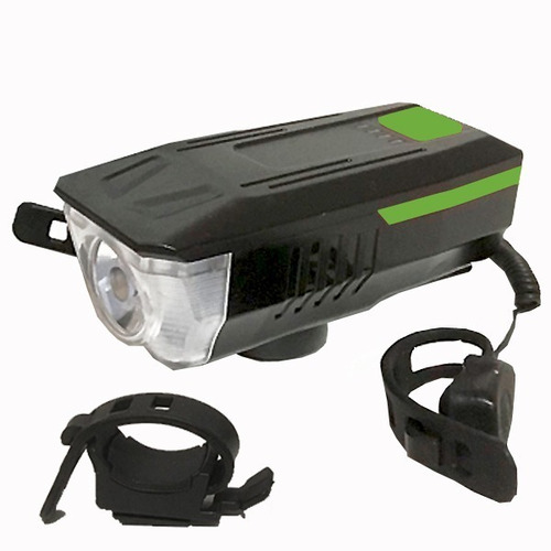 Farol Para Bike Carrega C/ Luz Solar E Usb Led Com Buzina