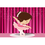 Painel Infantil Lona 100x070 Bailarina Palco Cortina Rosa