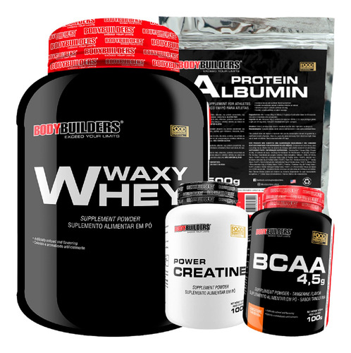 Kit Massa Magra Whey Proten 2kg + Bcaa + Creatina + Albumina