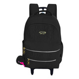 Mochila Escolar De Rodinhas Matelassê Michelle Hobbs Juvenil Cor Preto