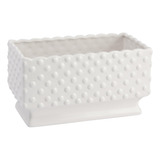 Maceta Rectangular De Cerámica Blanca Relieve De Hobna...