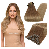 Extensiones Cabello Humano 7pz Marrón Dorado Ombr 16in 120gr