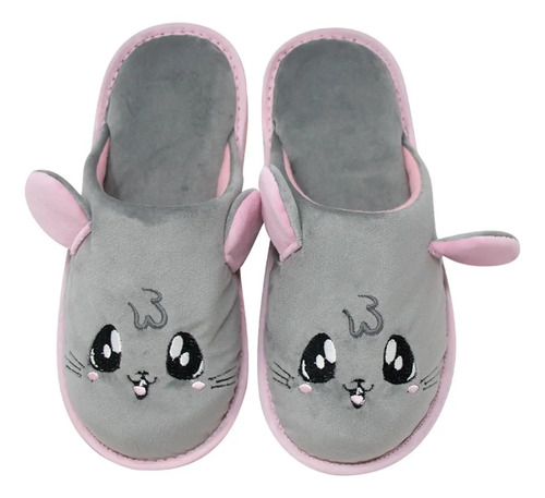 Pantufla Arra Conejito Rosa\u002Fgris Para Dama | Meses sin interés