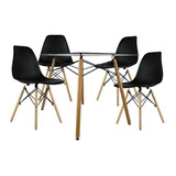 Paquete Comedor Mesa Rect. 1.20 De Cristal Y 4 Sillas Eames 