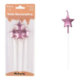 Set 4 Velas Para Torta O Pastel Estrellas Rosadas Brillantes