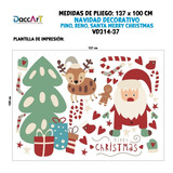 Vinil Navidad Decorativo Pino, Reno, Santa Merry Christmas