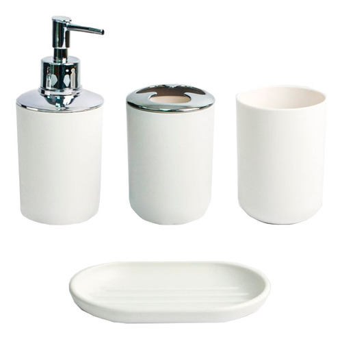 Set Accesorios Baño Kit Organizador Vasos Dispenser Jabon X4 Color Blanco