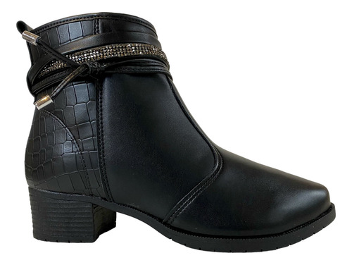 Bota Feminina Moleca Cano Curto Salto Preto Strass 5346.103