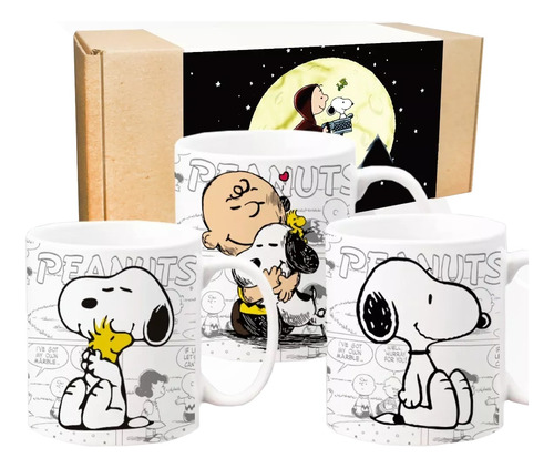 Set Mug 11 Oz Snoopy X 3 Unidades +  Empaque  Artesanal