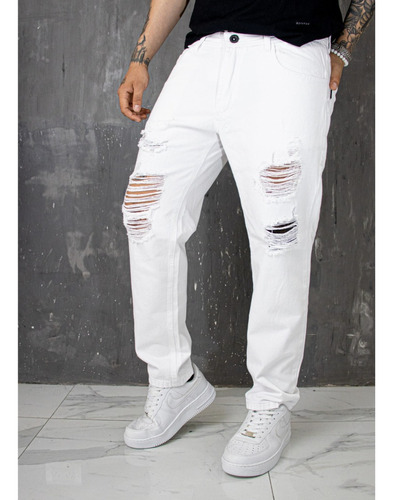 Jeans Mom Blanco Rotura