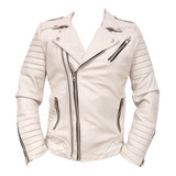 Chamarra Biker Piel Para Hombre Blanca Rockera Premium Doble