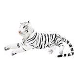 Tigre Branco Deitado Realista Em Pelúcia 70cm