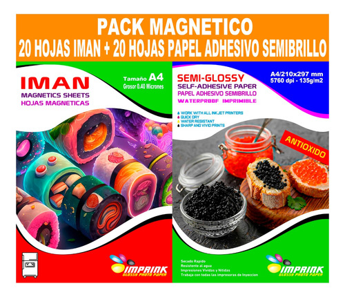 Pack 20 Hojas Iman 0,40mic + 20h Semi Glossy Adhesivo Antiox