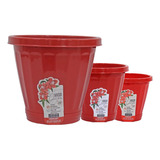 Kit 3 Vaso Vermelho 13cm 17cm 22cm Redondo Cachepot Planta