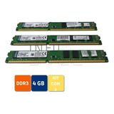 Kit 3 Un Memória Kingstone Ddr3 4gb P/ Desktop E Pc Usados