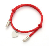 Pulsera Parejas De Hilo Rojo Negro Corazón Acero Inoxidable