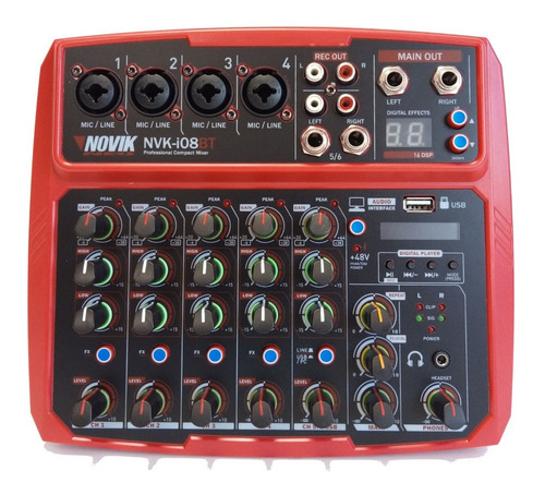 Consola Mixer Novik Nvk-i08bt Placa Sonido Usb 8ch Bluetooth