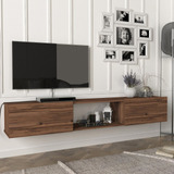 Mueble Para Tv Flotante 180cm Con Puertas Nogal 