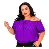 Cropped Blusa Feminina Plus Size Ciganinha Ombro Lesie G1 Gg