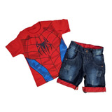 Conjunto Fantasia Homem Aranha Com Bermuda Moletom Preta