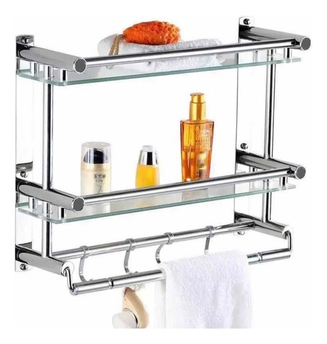 Organizador Toallero Baño Repisa 2 Estante Acero Inox Vidrio