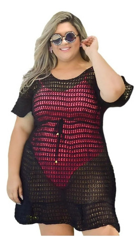 Saida De Praia Manga Curta Plus Size Feminina Tricot Luxo 