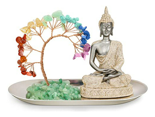 Set Budas Y Árbol De Cristal 7 Chakras, Decoración Meditació