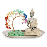 Set Budas Y Árbol De Cristal 7 Chakras, Decoración Meditació