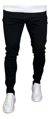 Calça Masculina Super Skinny Jeans Com Lycra Estica Preta Nf