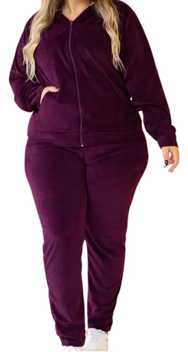 Conjunto De Inverno Plush Com Zíper Plus Size K2b