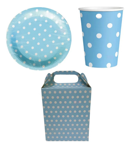 Kit Para 10 Niños Platos, Vasos, Caja Dulcera De Puntos Fies