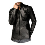 Campera Negra Mangas Eco Cuero Hombre