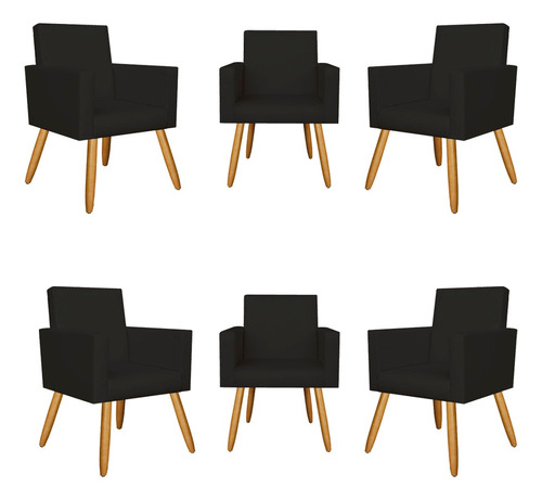 Kit 6 Cadeiras Poltrona Decorativa Escritório Courino