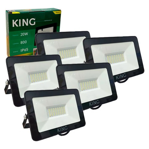 5 Reflectores Led Exterior King 20w Proyector Luz Fria