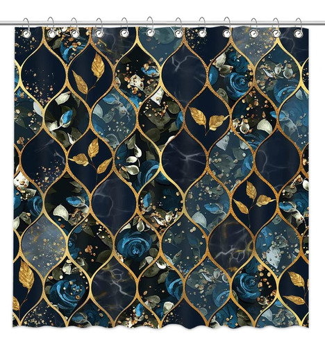 Mocsicka Juego Cortinas Ducha Mármol Azul Dorado Elegante 12