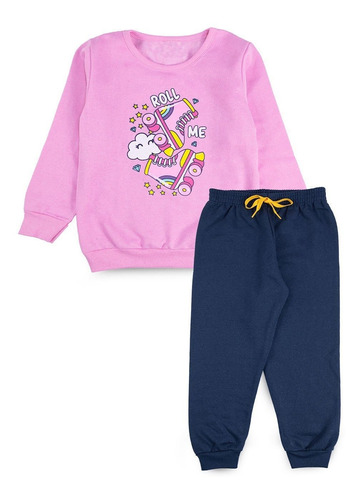 Conjunto Infantil Feminino Moletom Roll Me Rosa 