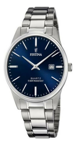 Reloj Festina F20511/3 Acero Hombre Sumergible Color De La Malla Plateado Color Del Bisel Plateado Color Del Fondo Azul
