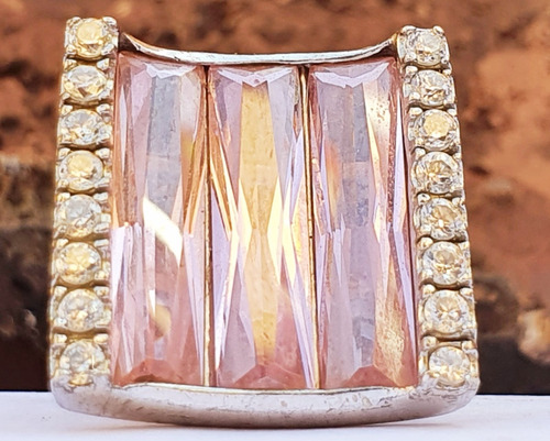 Anillo Plata 925 Rosa De Francia 22mm Cubic Símil Brillante 