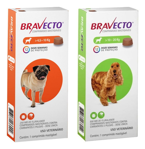 Kit 2 Combo Bravecto 4 10 Kg + 10 A 20kg Cachorro Comprimido