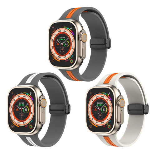 3 Correas Silicona Contraste Para Apple Watch Ultra 8 7 Se 6