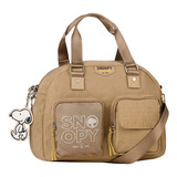 Bolsa Feminina Baú Snoopy Alça Transversal Taupe/nude Semax Acambamento Dos Ferragens Prata Cor Marrom-claro